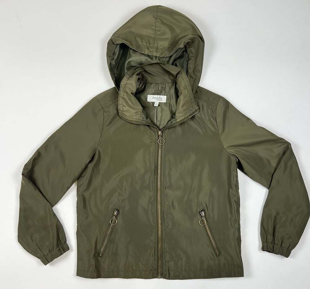 Charlotte Russe Olive Green Hooded Zip-Up Jacket Size XS Style JV2880